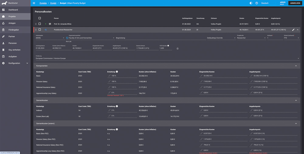 Details Einzelposten (Dark mode)